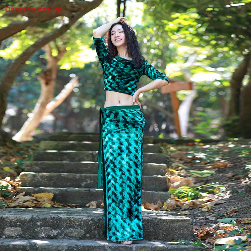 Новый женский костюм для танца живота бархатный комплект топ + юбка 2 предмета