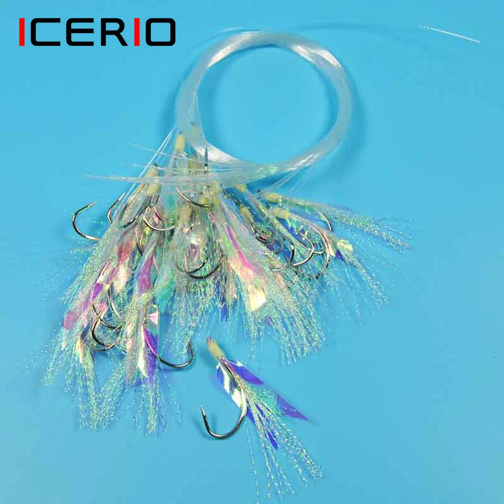 100PCS Offshore Angler Flash Fish Skin Sabiki Rigs with Fluorocarbon Leader Barbed Hook For Saltwater Fly Fishing Lure 6#~28#