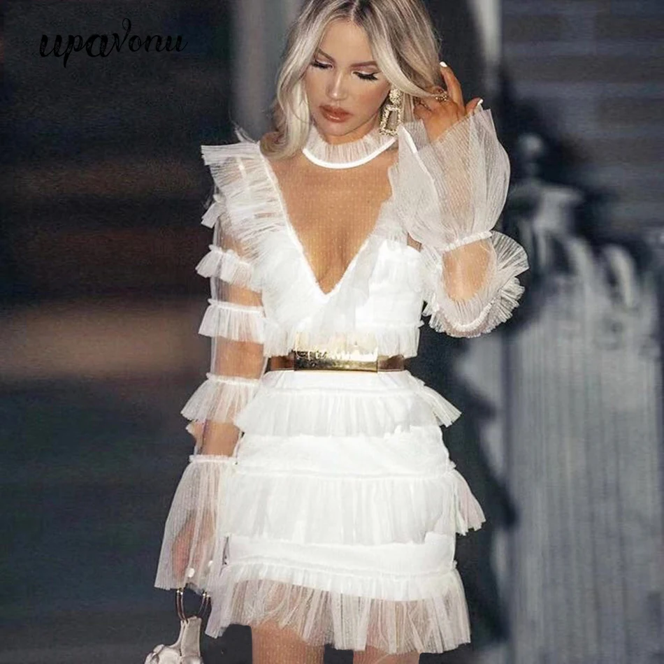 Женское Сетчатое платье с расклешенными рукавами прозрачное модное