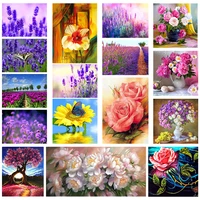 beautiful flower cross stitch diamond painting kit diy purple lavender tulip decor painting full rhinestone embroidery mosaic