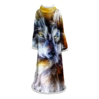animal wolves sleeve blanket keep warm soft comfortable 3d blanket custom diy print creative design blanket with sleeve