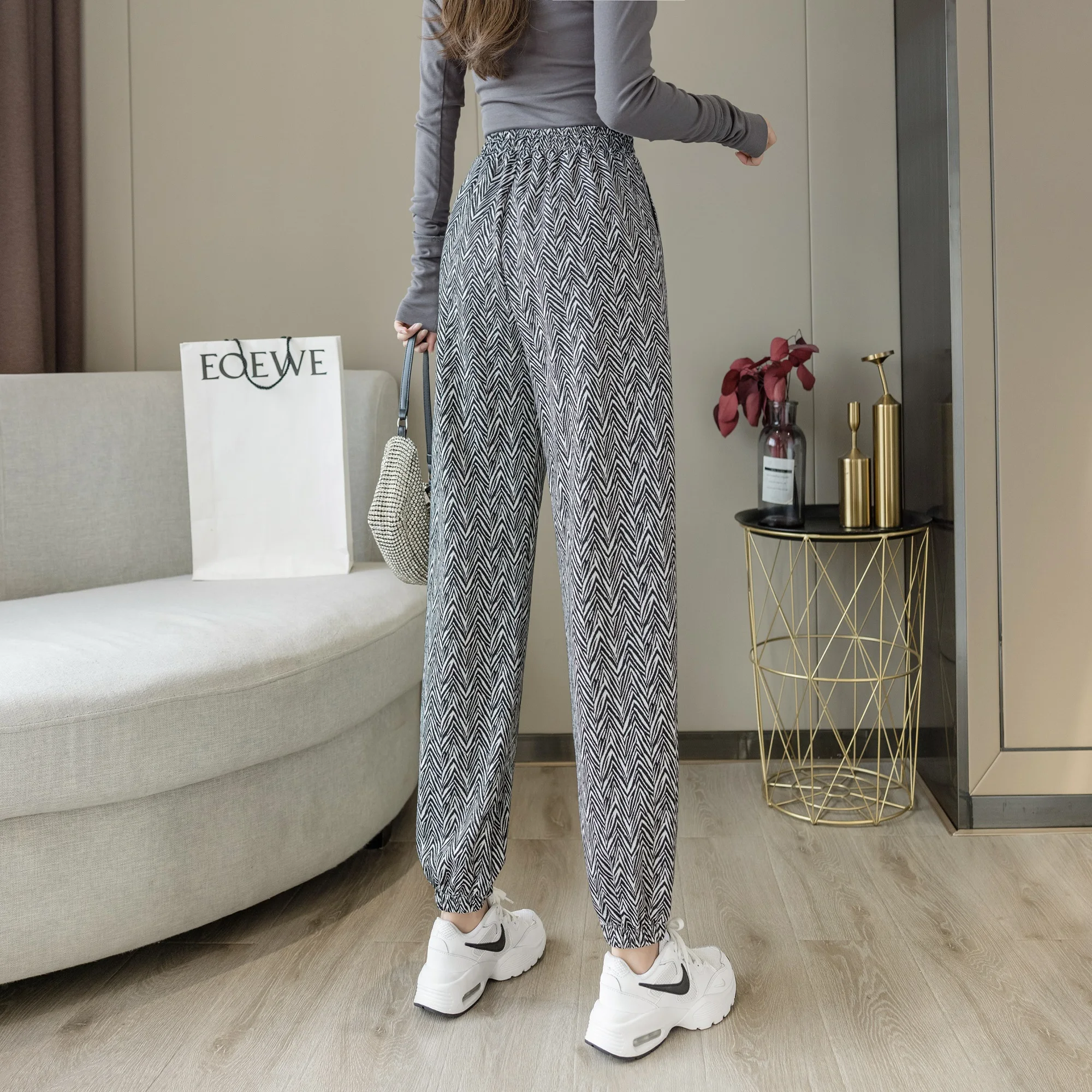 

Spring 2021 Harajuku Ninth Pants Women's New Pattern Corset Casual Pants Show Thin Versatile Harem Pants