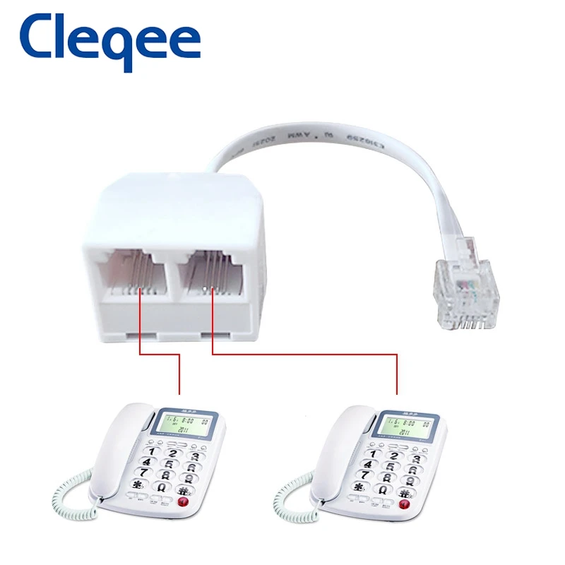 Cleqee White Telephone Splitter RJ11 6P4C 1 Male to 2 Female Adapter RJ11 to RJ11 Separator