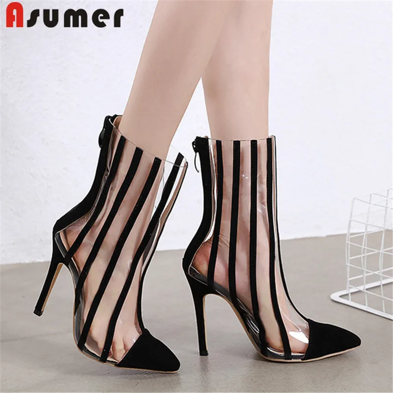 ASUMER/Новое поступление 2020 года Женские ботильоны Прозрачная обувь на высоком