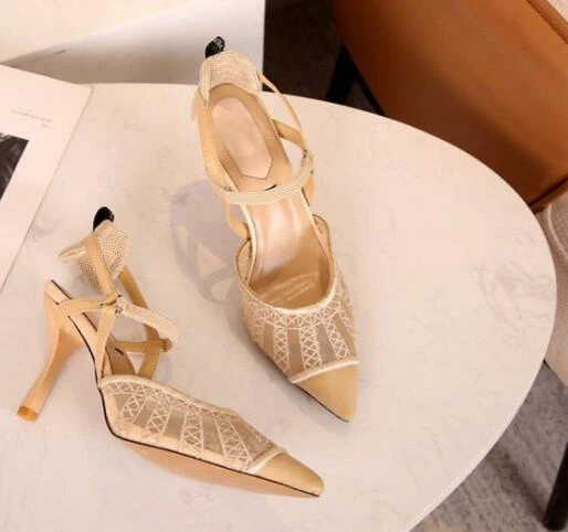 

BONJEAN Newest Pointed Toe High Heel Shoes Sexy Orange Micro Mesh High-heeled Slingbacks Women Pumps Dress Shoes
