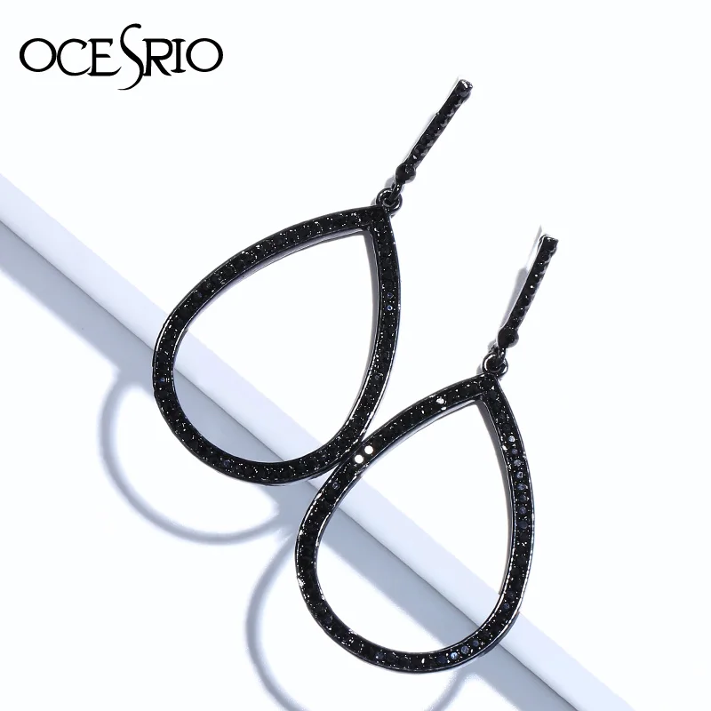 Большие черные серьги OCESRIO для женщин большие серьги-кольца с кристаллами и