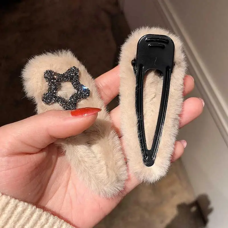 Корейская зимняя плюшевая шпилька из искусственного меха сплошного цвета