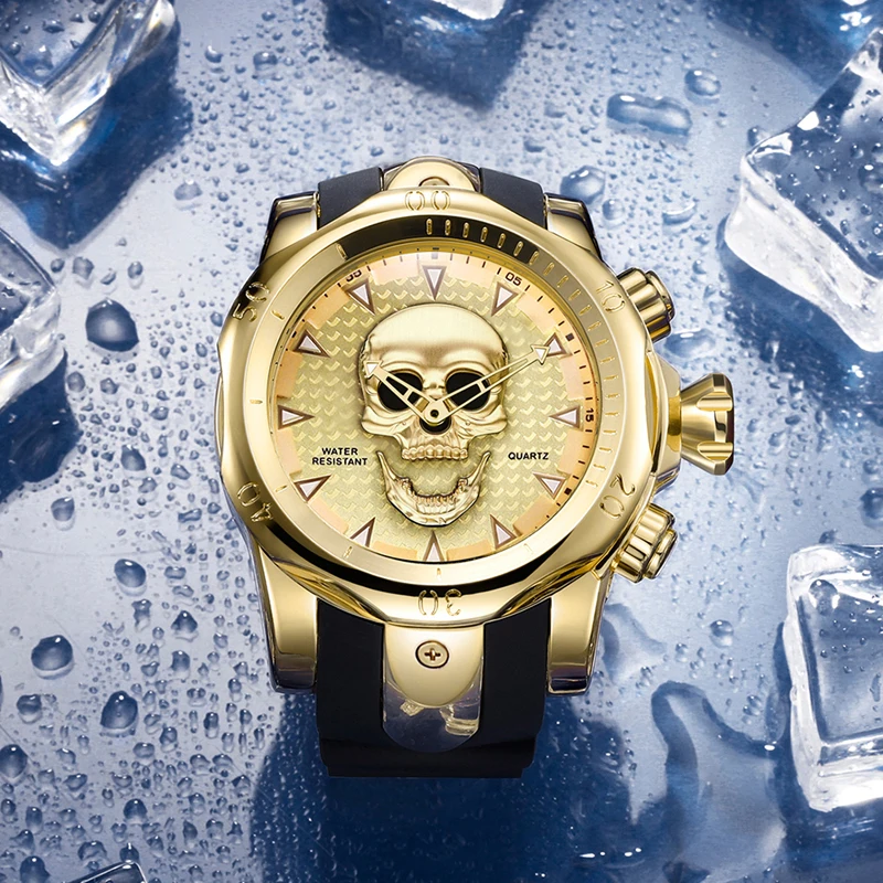 Мужские кварцевые часы с черепом на силиконовом ремешке | Наручные