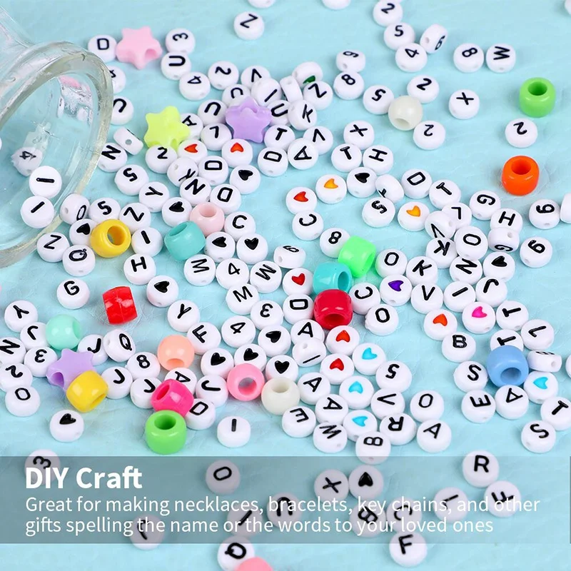 

1850Pcs 4X7mm Letter Beads White Round Acrylic Colorful Alphabet Beads for Jewelry Making Bracelets Necklaces Key Chains