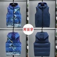 mens winter hooded vest plus size 5xl men printed double sided vest sleeveless jackets warm winter couple vest