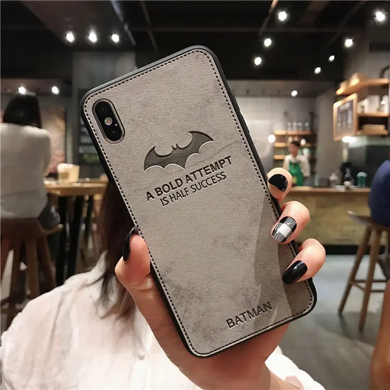 Мягкий тканевый художественный кожаный чехол летучая мышь для iphone 11 Pro XS MAX XR X 6 6s 7 8 Plus силиконовый+ кожаный чехол с узором чехол s capa