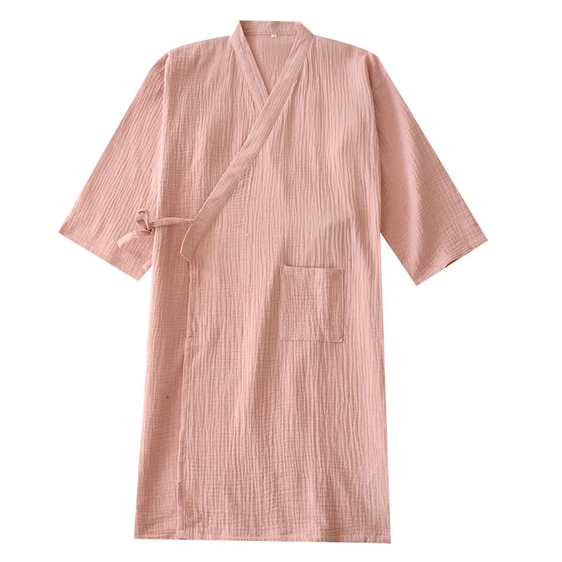 

2021 Japanese-style kimono spring and summer new 100% cotton crepe ladies thin nightgown men bathrobe robe home service pajamas