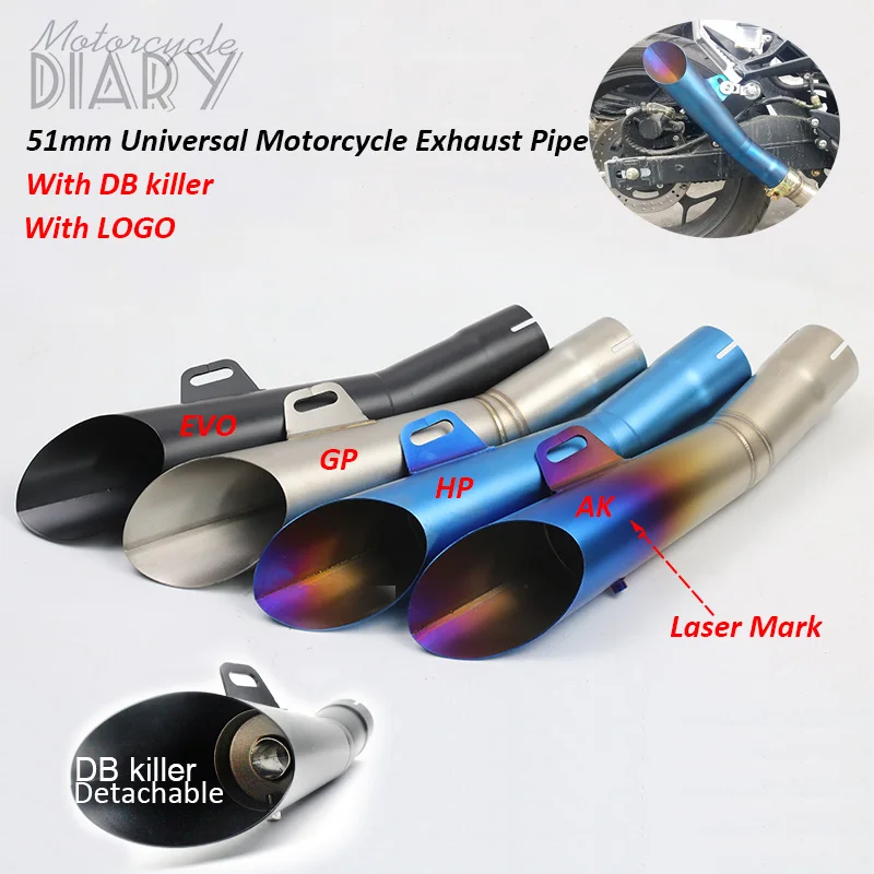 51 мм Универсальная выхлопная труба для мотоцикла YZF R6 R15 R1 XMAX300 GSX TMAX GSX250 AK Escape Moto HP GP