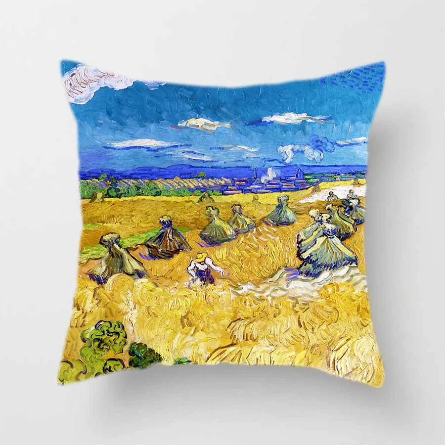 

Van Gogh's Field Cushion Cover Peach Skin Oil Painting Countryside Style Decorative Pillowcases for Sofa Bed Home Decor 45x45cm