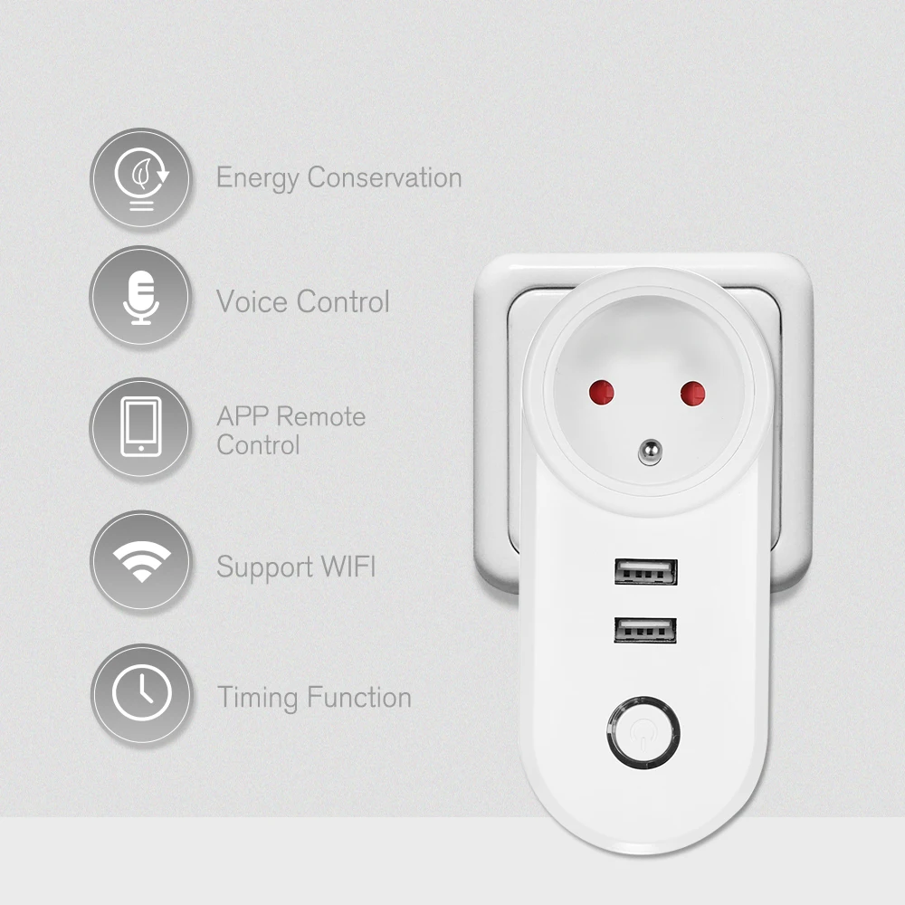 EWeLink ЕС Тип E мини-разъем Smart Wi-Fi розетка Plug Функция времени голос Управление
