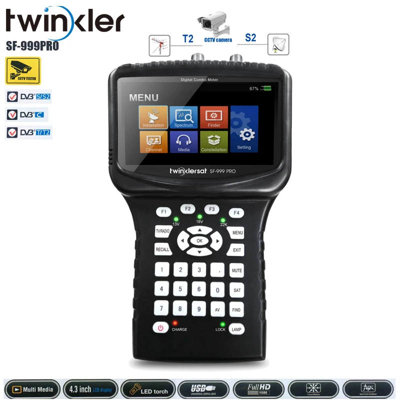Twinkler SF 999PRO спутниковый Finder метр для DVB S2/DVB T2/DVB C Satfinder CCTV Тест в AHD/TVI/CVI/CVBS Sat