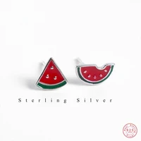 925 sterling silver fashion simple fruit watermelon asymmetrical stud earrings women summer beach casual jewelry accessories