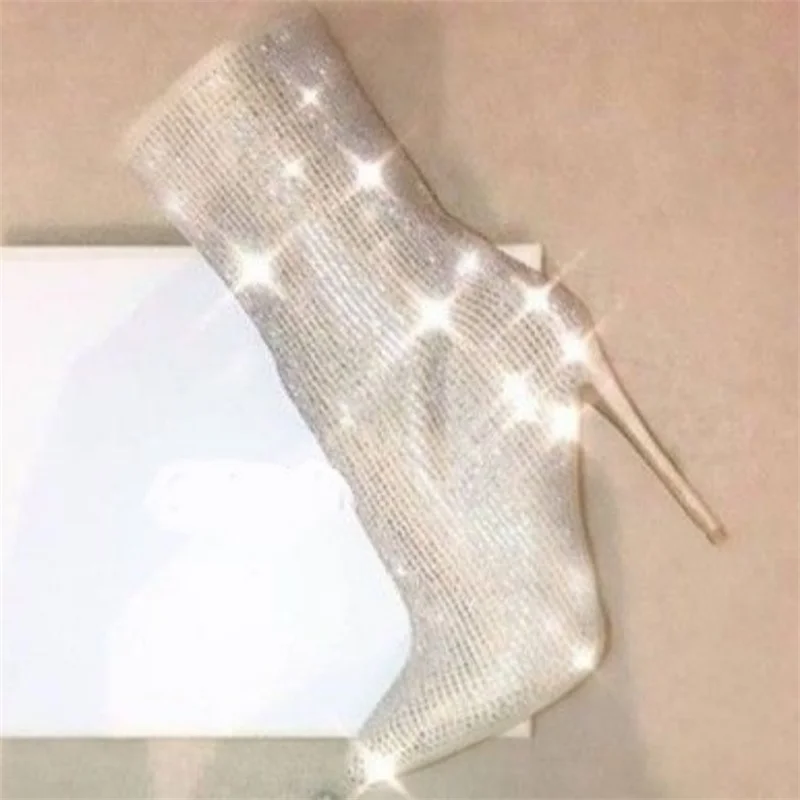 

2021 spring and summer new fashion sexy women's boots pointed Rhinestone high heels autumn and winter women's shoes