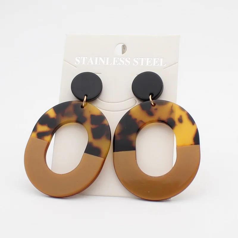 

Brown gold Acrylic Earrings for women bohemian Acetate earring Leopard Big Drop Dangle Earing Geometric Earing Jewelry