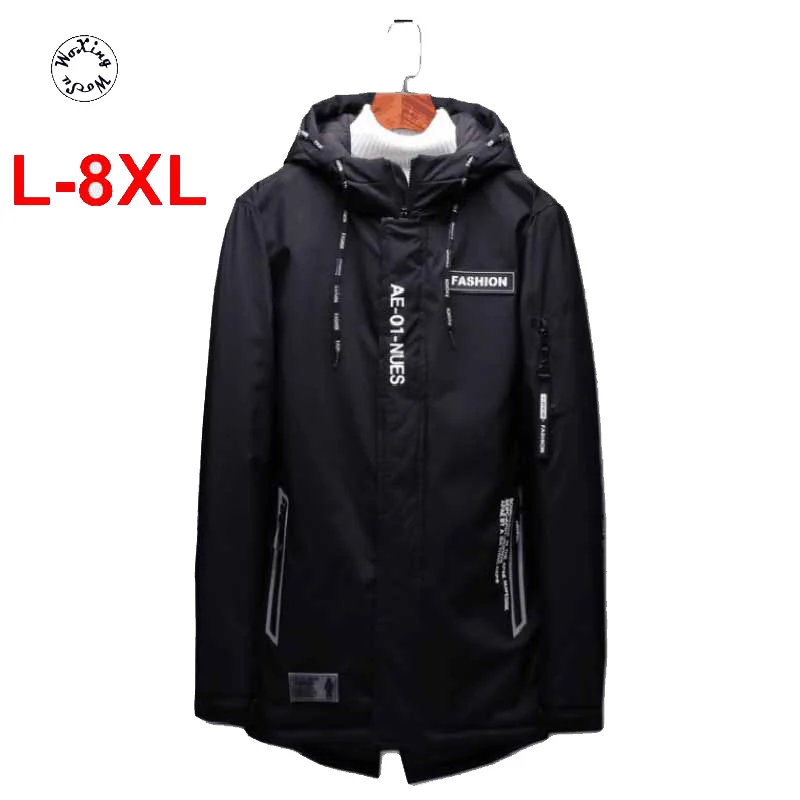 

8XL men's hooded parkas business fashion outwear warm cotton padded jacket long cotton coat big yards size L to 5XL 6XL 7XL 8XL