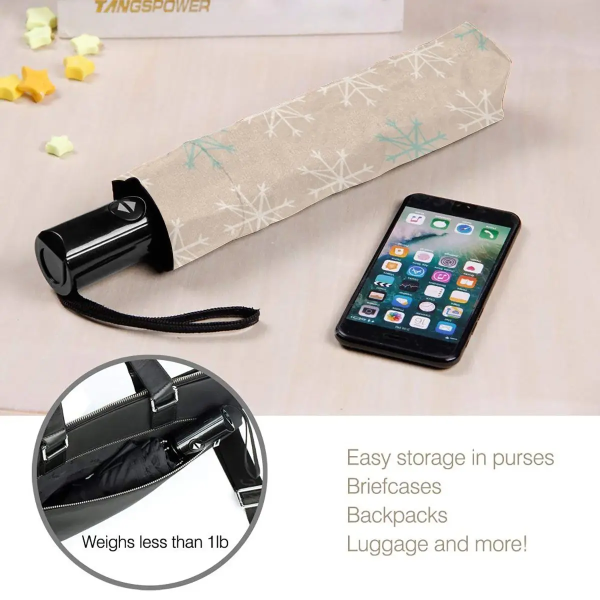 

Wind Resistant Fully-Automatic Umbrella Abstract Snowflakes Rain 3 Folding Parasol Travel Car Umbrella