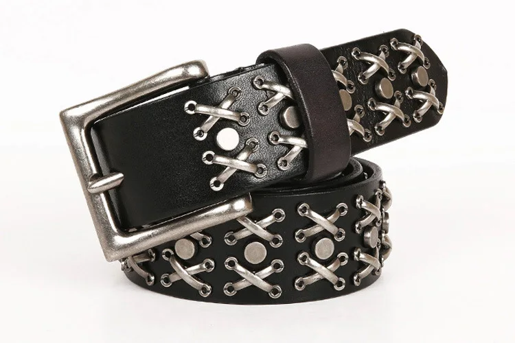 

Free Shipping,New style 100% cowhide belt.genuine leather vintage rivet belts,fashion cool gift men motor biker's belt.