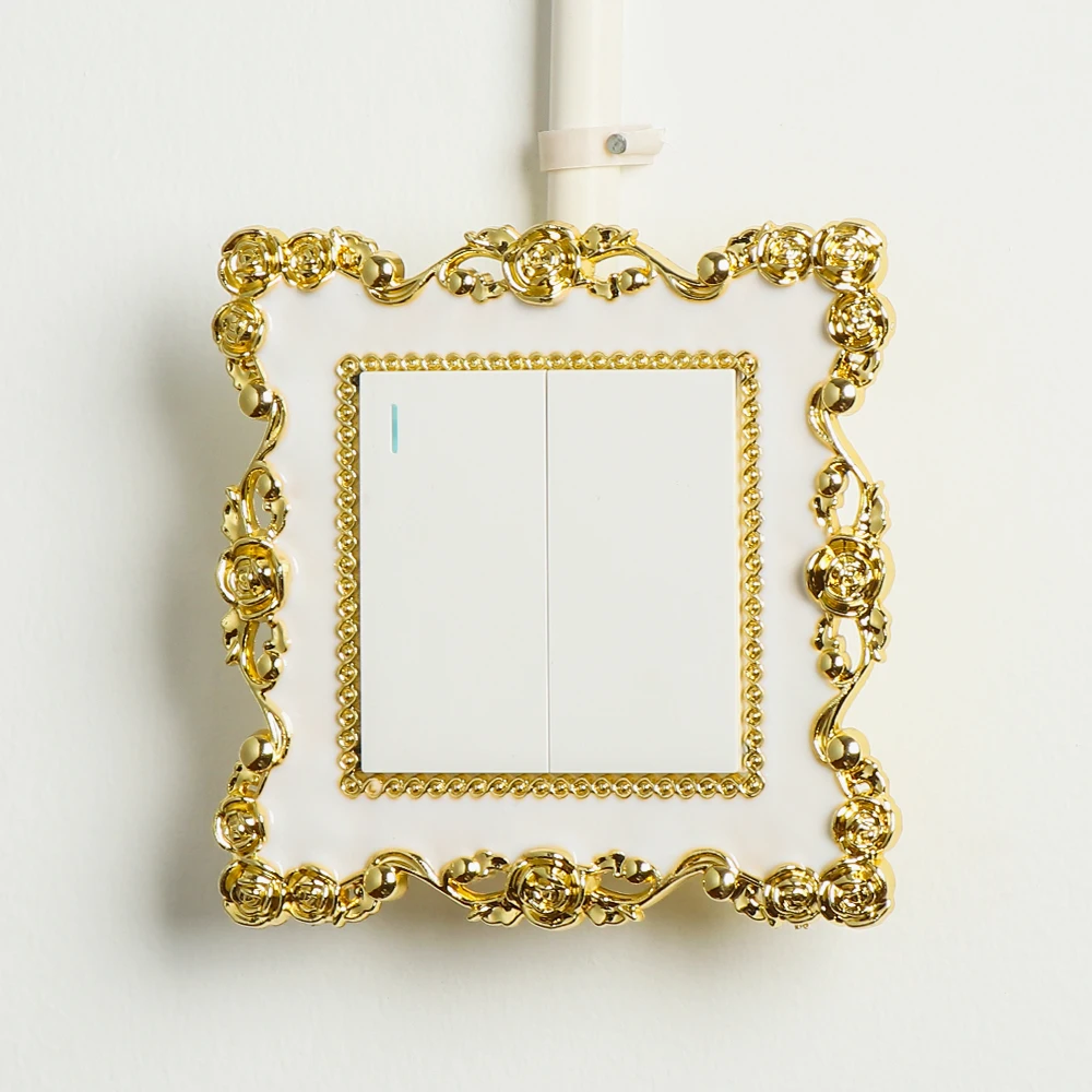 Gold Silver Elegant Resin Single and Double Light Switch Surround Socket Plate Rose Edge Wall Sticker Cover Frame Home Decor | Дом и сад
