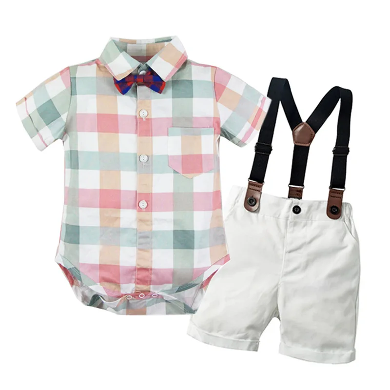 Baby Boy Clothes Summer Gentleman Birthday Suits Newborn Party Dress Soft Cotton Solid Romper + Belt Pants Infant Toddler Set |