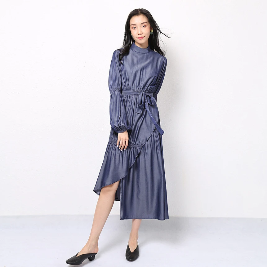 Женские Модные Необычные платья туника с поясом Подиумные дизайнерские высокого