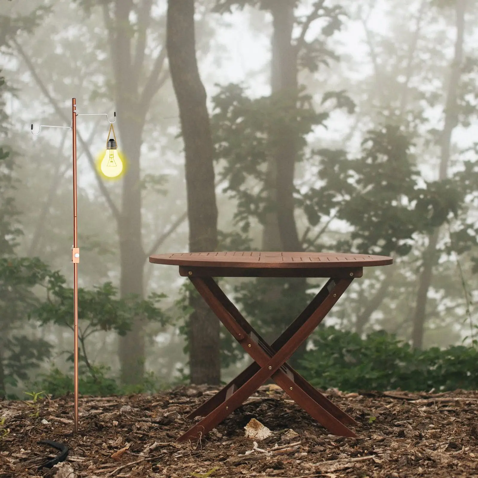 

Double-Hook Light Pole Lamp Holder Lamp Stand Outdoor Picnic Supply (Rose Gold)