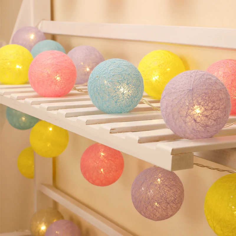 

DIY Thread Ball String Light Cotton Ball Decoration String Light Thai Handmade Family Party Christmas Decoration Birthday Party