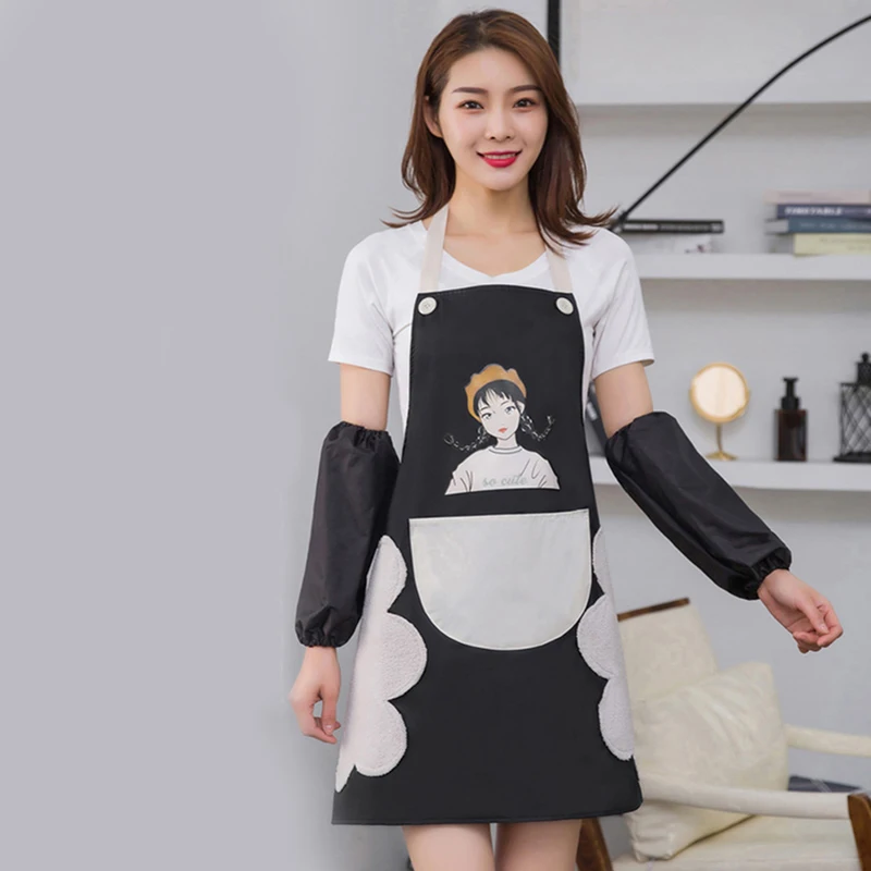 

Fashion Cartoon Girl Korean Style Waterproof Antifouling Cooking Apron Dress Adjustable Women Home Waiter Tea Coffee Shop Bib