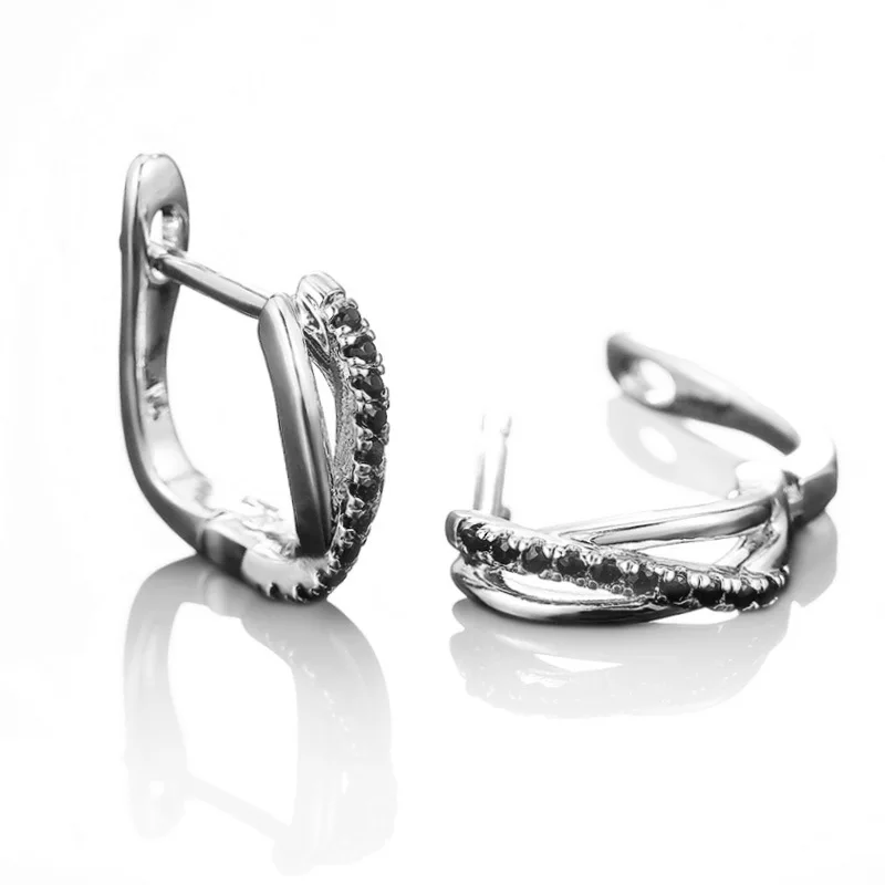 Крест маленькая серьга-кольцо для женщин со стразами черный камень серьги тонкой