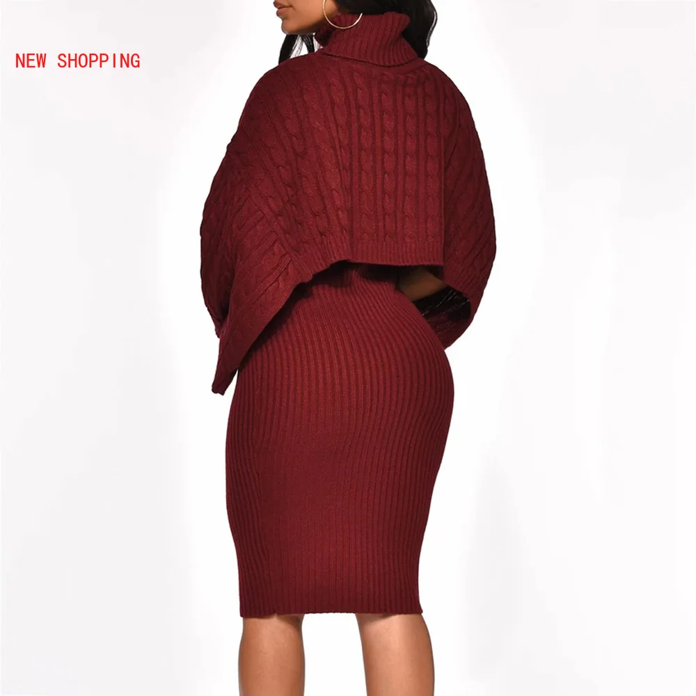 Женское трикотажное платье-свитер с высоким воротником и длинным рукавом |