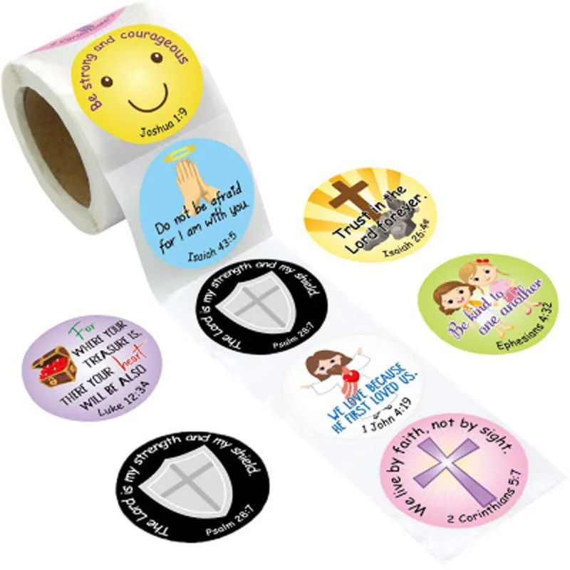 

500pcs/roll Children's Toy Stickers Cartoon Cross Stickers Teacher Classic Slogan To Encourage Reward Stickers Religious Faith