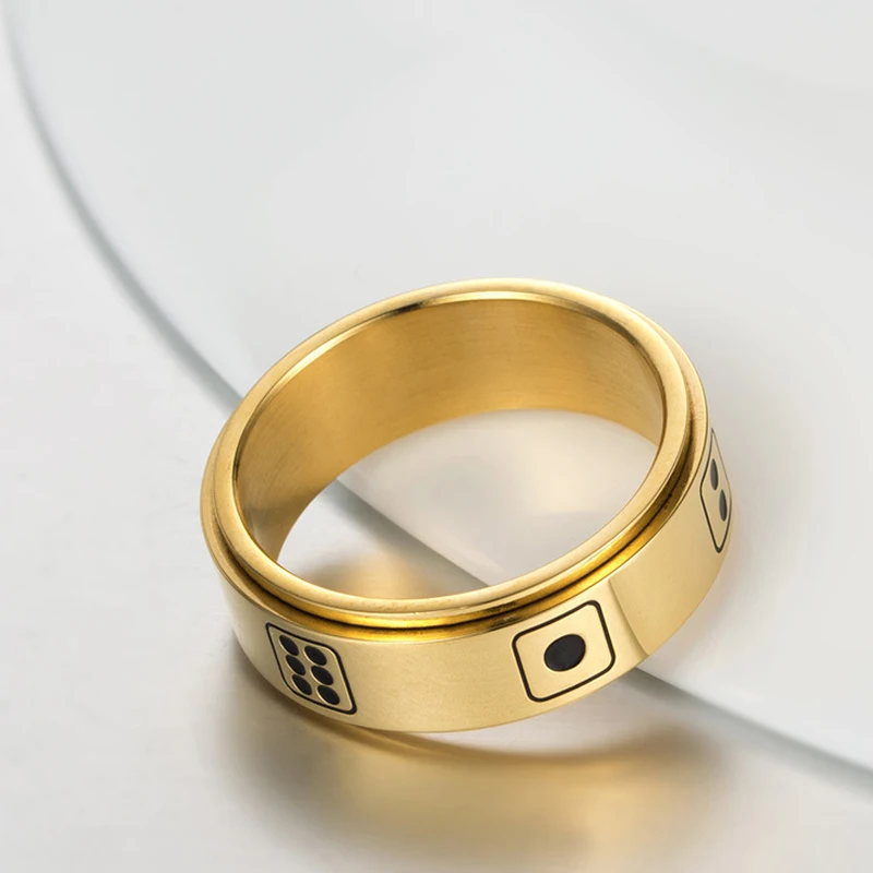Мужские кольца вращающиеся игральные кости Золотое кольцо из нержавеющей стали