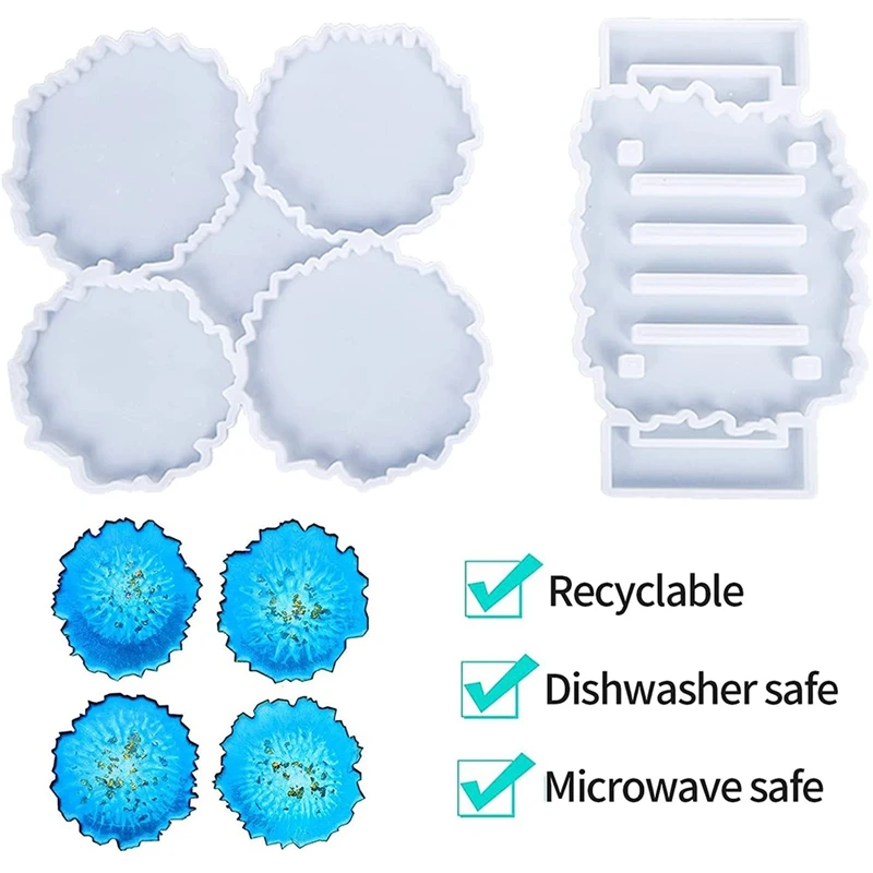 Coaster Resin Mold Kit Stand Storage Molds Silicone DIY for Epoxy Casting Coasters Home | Дом и сад