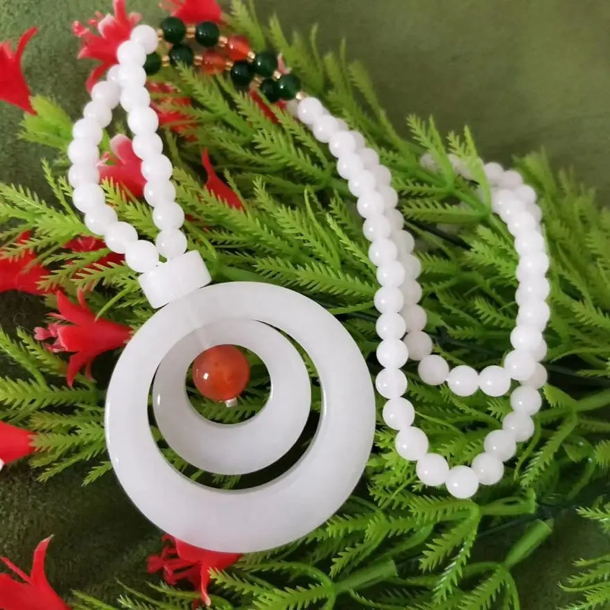 Красивая Белая нефритовая подвеска в виде кольца со стандартным нефритом