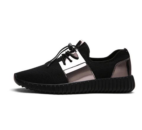 Женские кроссовки на плоской подошве черные или золотистые сетчатые большого