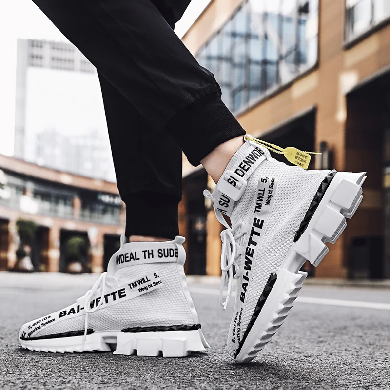 

2020 Fashion High-Top Men's Sneakers Breathable Mesh Running Shoes For Men Damping Outdoor Sports Shoe Non-slip Lace-up Footwear