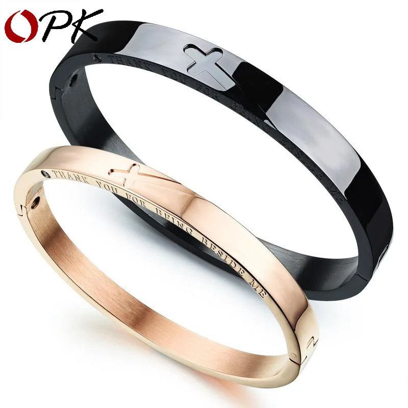 

Cross couple bracelet titanium steel couple plated rose gold black bracelet European and American jewelry