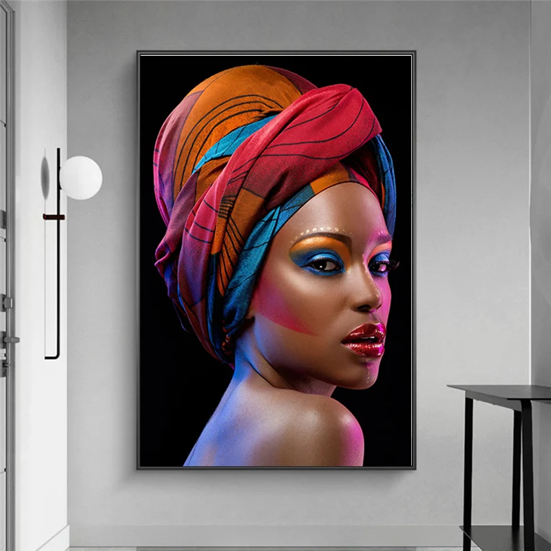 

Scandinavian Sexy Black Nude African Woman Red Lips Canvas Painting Cuadros Posters and Prints Wall Art Picture for Living Room