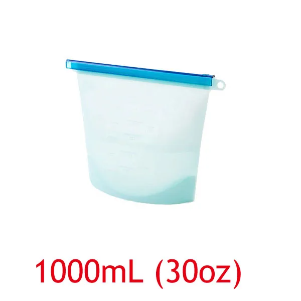 blue-1000ml Кухонные многоразовые силиконовые сумки для хранения пищевых продуктов, BPA бесплатные пакеты для сохранения пищевых продуктов, герметичные пакеты для хранения замороженных продуктов на холодильник - Цвет: blue-1000ml