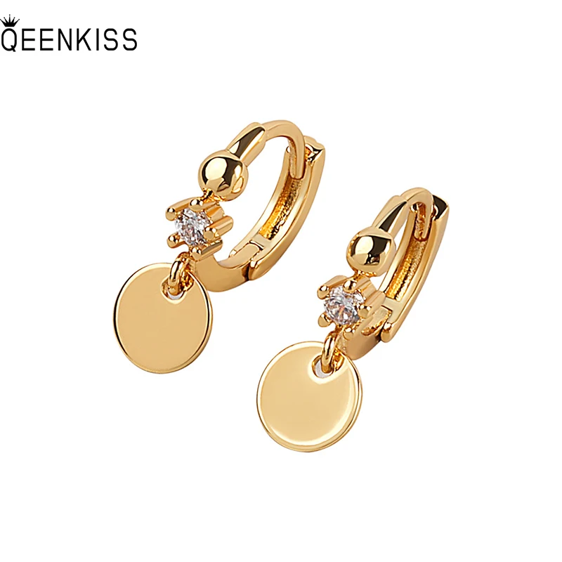 

QEENKISS EG681Fine Jewelry Wholesale Fashion Woman Girl Birthday Wedding Gift Round AAA Zircon18KT Gold White Gold drop Earrings