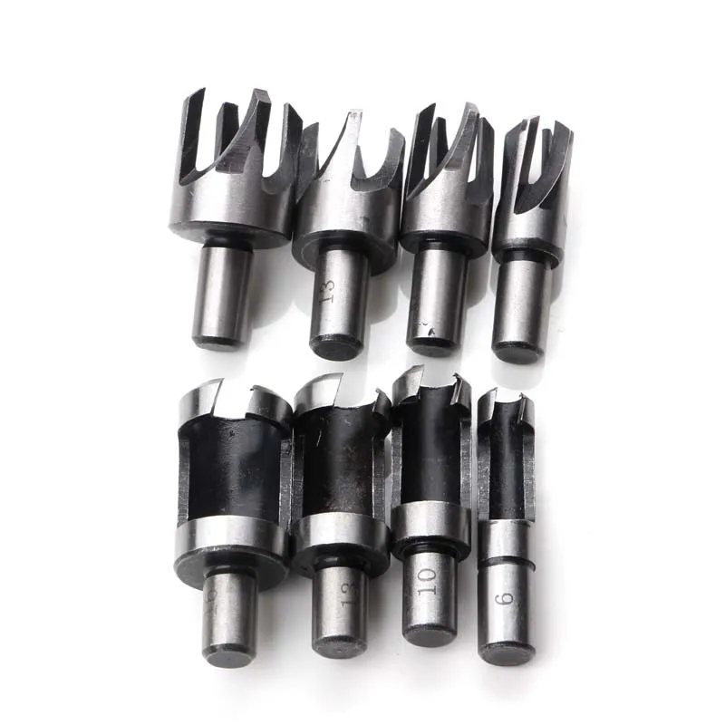 

8Pcs Straight And Tapered Taper 5/8" 1/2" 3/8" 1/4" Woodworking Cork Drill Bit Wood Plug Cutter Drill Cutting Tool Drill Bit Set