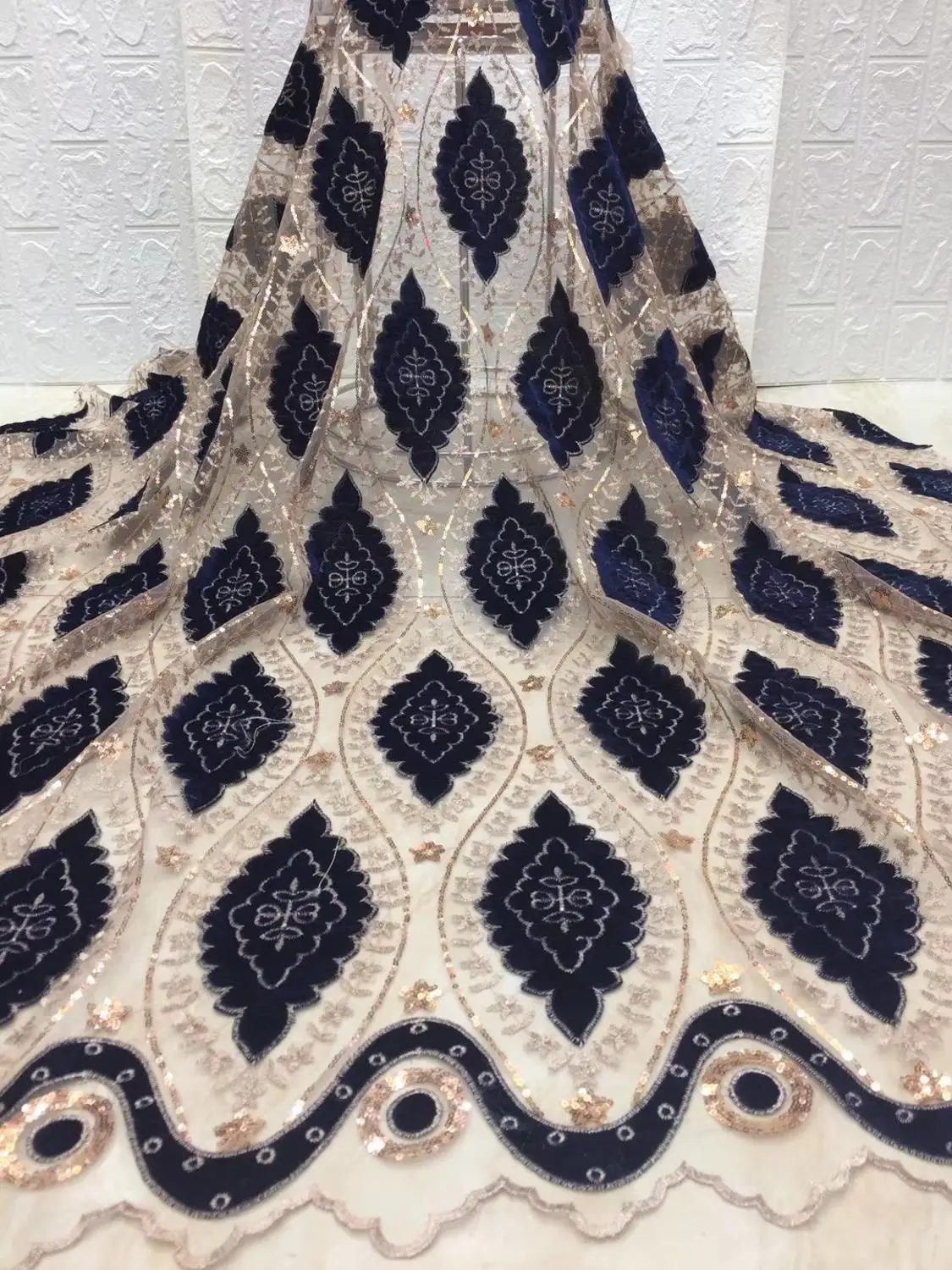 2019 новейший насыщенно голубой французское кружево с бархатной ткани высокого