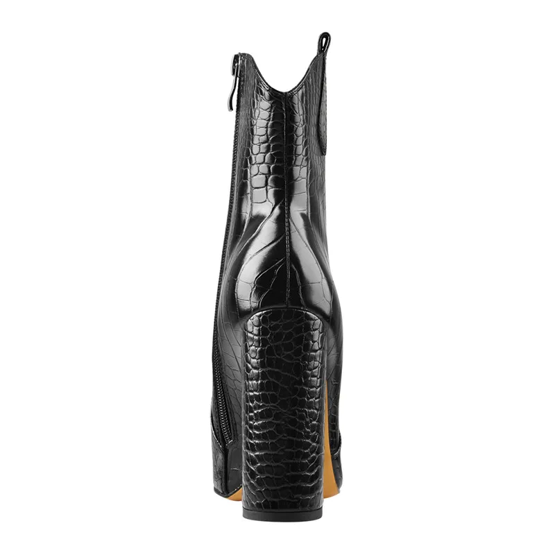 Richealnana/женские черные ботильоны с острым носком и каменным узором модные на