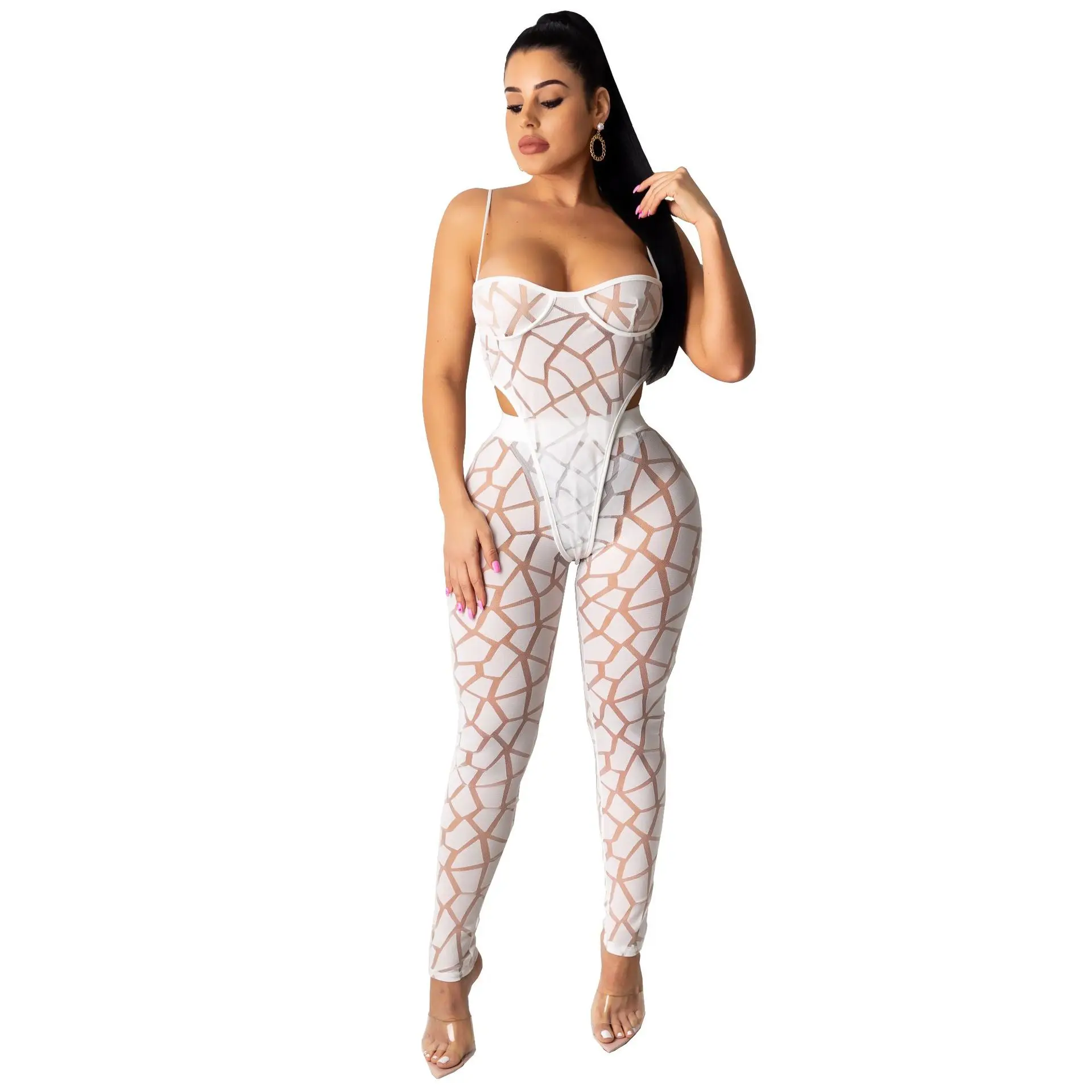 

European and American women's sexy suit net yarn two-piece summer