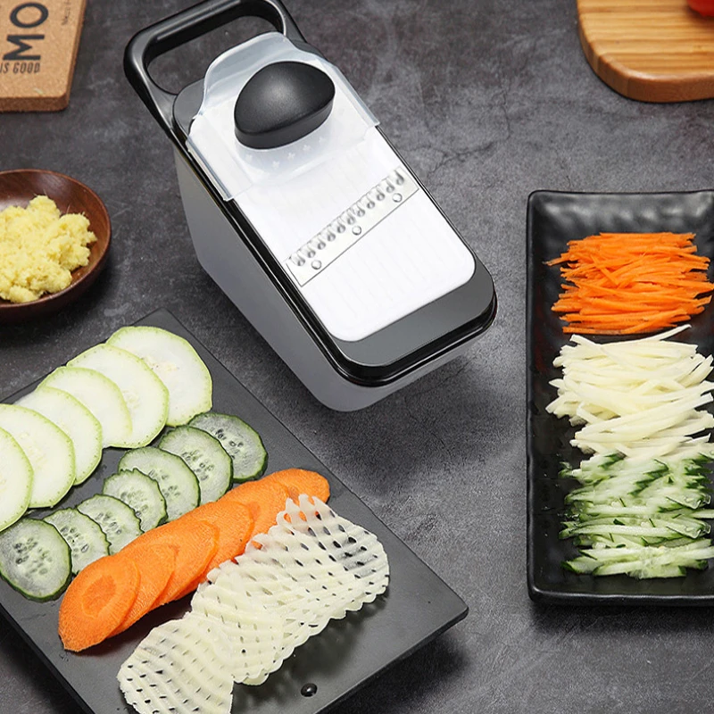 

4 In1 Vegetable Cutter Veggie Chopper Carrot Potato Shredded Shreds Fruit Slicer Grater Drain Basket With Stainless Steel Blade