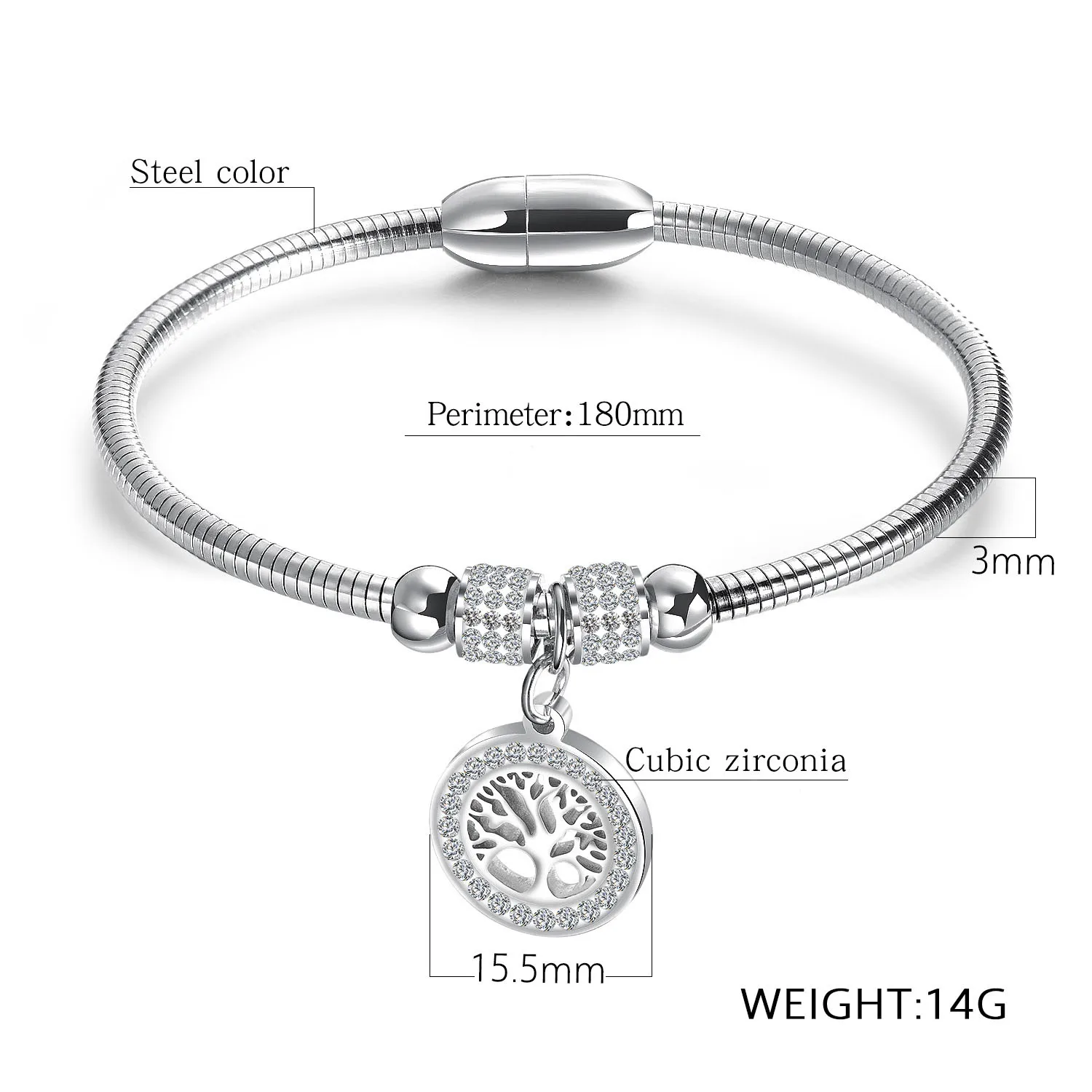 

Charm Tree Of Life Pendant Bracelets Women Accessories Rose Gold Color Stainless Steel Bangles Trendy Jewelry Gifts For Woman